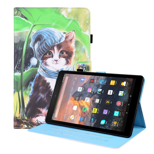 Amazon Fire HD 10 2019 Animal Pattern Horizontal Flip Leatherette Case with Holder & Card Slots & Photo Frame & Sleep / Wake-up Function(Bib Kitten)