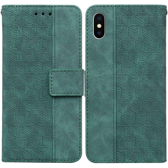 Geometric Embossed Leather Phone Case - iPhone XS Max(Green)