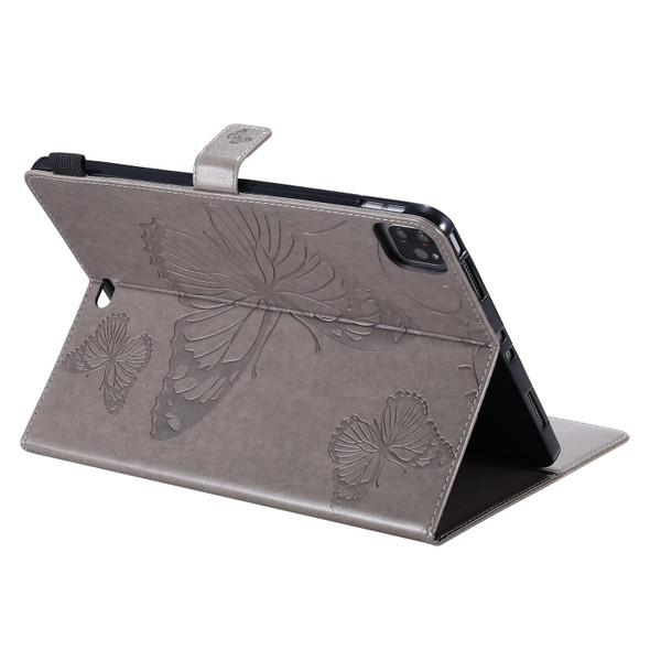 Pressed Printing Butterfly Pattern Horizontal Flip Leather Case with Holder & Card Slots & Wallet & Sleep / Wake-up Function - iPad Air 2022 / 2020 10.9 /iPad Pro 11 2020 / 2018(Grey)