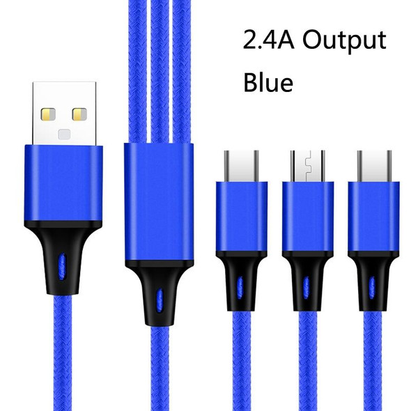 2 PCS ZZ034 USB To 8 Pin + USB-C / Type-C + Micro USB 3 In 1 Fast Charging Cable, Style: Mini-Blue