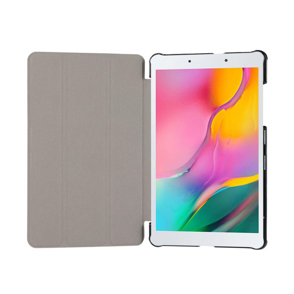 3-folding Skin Texture Horizontal Flip TPU + PU Leatherette Case with Holder - Samsung Galaxy Tab A 8.0 (2019) T290 / T295(Navy Blue)