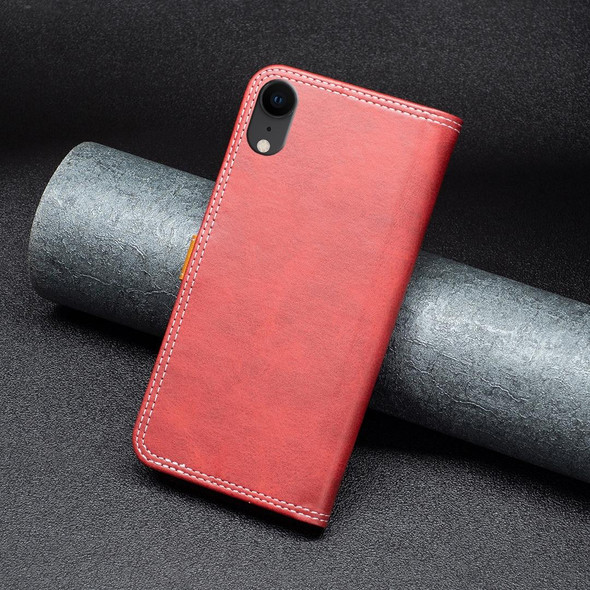 Color Matching Double Sewing Thread Leatherette Case - iPhone XR(Red)