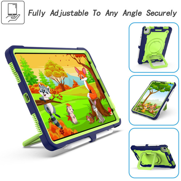 Contrast Color Shockproof Robot Silicone + PC Case with Wristband Holder - iPad Air 2022 / 2020 10.9(Navy Blue + Yellow-green)