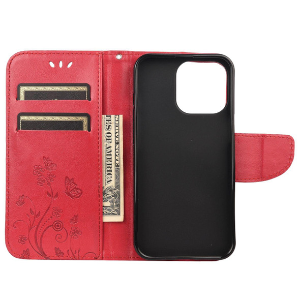 Butterfly Flower Pattern Horizontal Flip Leatherette Case with Holder & Card Slots & Wallet - iPhone 13 mini(Red)