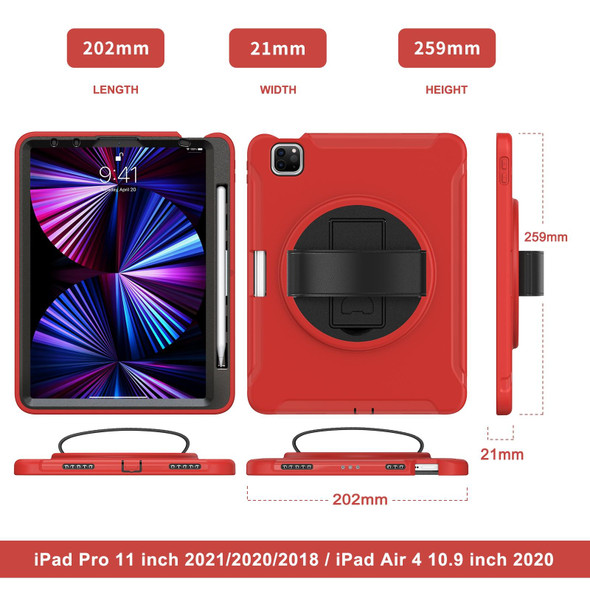 360 Rotation PC + TPU ablet Case with Holder & Strap - iPad Air 2020 / 2022 10.9 / Pro 11 2021 / 2020 / 2018(Red)