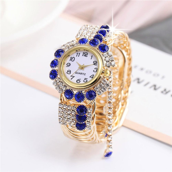 Ladies Bracelet Watch Quartz Watch Personality Wild Watch with Diamonds Pendant(Blue)