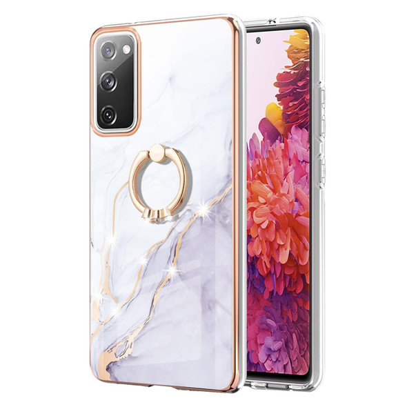 Samsung Galaxy S20 FE 5G / 4G Electroplating Marble Pattern IMD TPU Shockproof Case with Ring Holder(White 006)