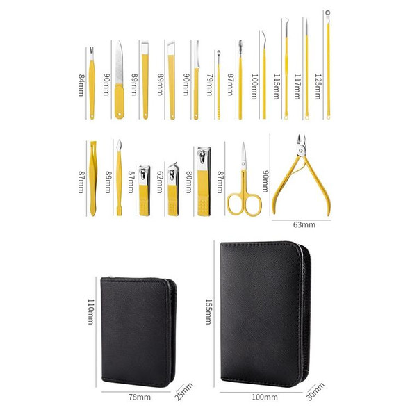 18 In 1 Yellow  Nail Clipper Set Manicure Set Stainless Steel Nail Clipper Manicure Tool