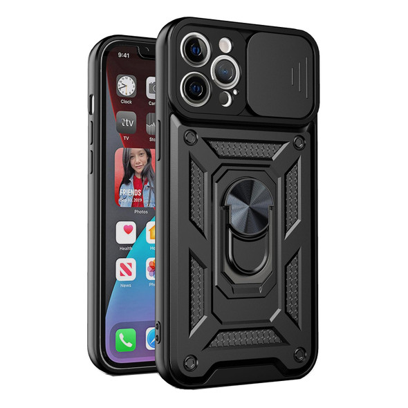 Sliding Camera Cover Design Precise Hole TPU+PC Protective Case - iPhone 13 Pro Max(Black)