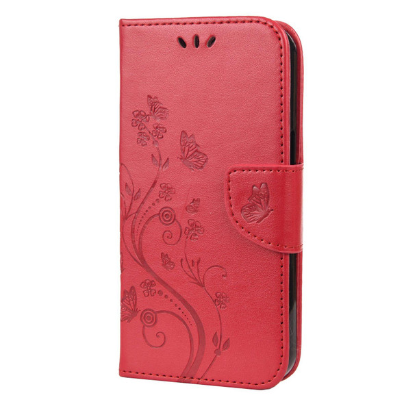 Butterfly Flower Pattern Horizontal Flip Leatherette Case with Holder & Card Slots & Wallet - iPhone 13 Pro(Red)