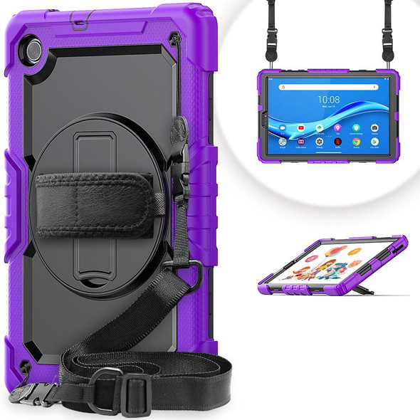 Lenovo Tab M10 FHD Plus Shockproof Colorful Silicone + PC Protective Case with Holder & Shoulder Strap & Hand Strap(Purple)