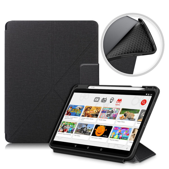 iPad Air 2022 / 2020 10.9 / Pro 11 (2018) Cloth Texture Multi-folding Horizontal Flip PU Leather Shockproof Case with Holder & Sleep / Wake-up Function(Black)