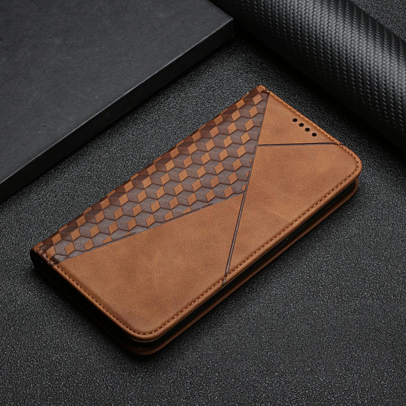 Diamond Pattern Splicing Skin Feel Magnetic Horizontal Flip Leatherette Case with Card Slots & Holder & Wallet - iPhone SE 2022 / SE 2020 / 7 / 8 / 6(Brown)