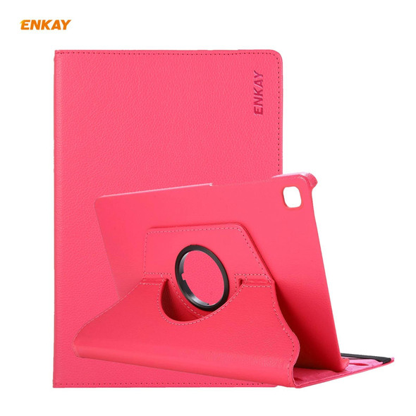 Samsung Galaxy Tab S6 Lite P610 / P615 / Tab S6 Lite 2022 / P613 / P619 ENKAY 360 Rotation Kickstand Leather Smart Tablet Case(Rose Red)