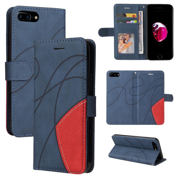 Dual-color Splicing Horizontal Flip PU Leatherette Case with Holder & Card Slots & Wallet - iPhone 8 Plus / 7 Plus(Blue)