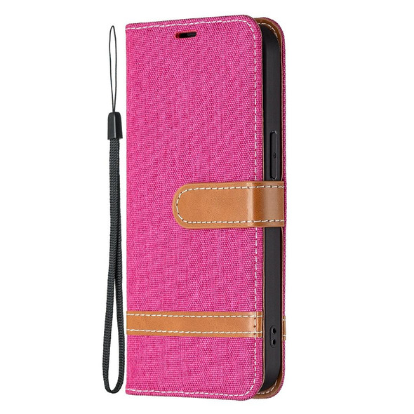 Color Matching Denim Texture Horizontal Flip Leatherette Case with Holder & Card Slots & Wallet & Lanyard - iPhone 13 Pro(Rose Red)