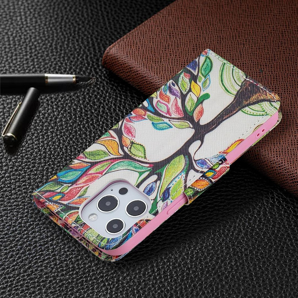 Colored Drawing Pattern Horizontal Flip Leatherette Case with Holder & Card Slots & Wallet - iPhone 13 Pro Max(Tree of Life)