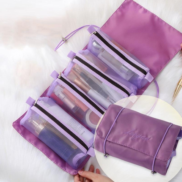 4 In 1 Women Travel Portable Waterproof Mesh Cosmetic Bag(Violet)