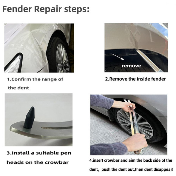 N8 10 in 1 Car Paintless Dent Removal Fender Damage Repair Puller Lifter Arc Crowbar Tools Hook Rods kit