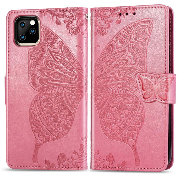 Butterfly Love Flowers Embossing Horizontal Flip Leatherette Case for iPhone 11, with Holder & Card Slots & Wallet & Lanyard(Pink)