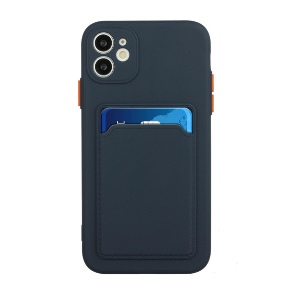 Card Slot Design Shockproof TPU Protective Case - iPhone 12(Dark Blue)