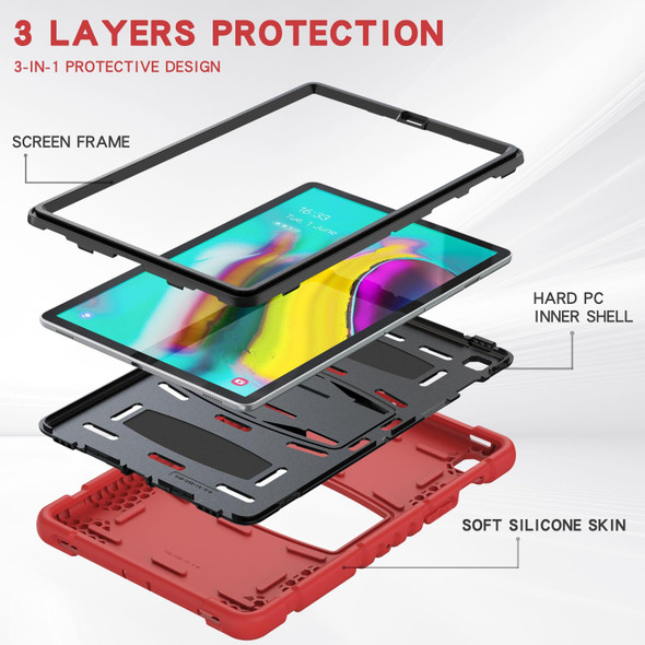 3-Layer Protection Screen Frame + PC + Silicone Shockproof Combination Case with Holder - Samsung Galaxy Tab S5e T720(Red+Black)