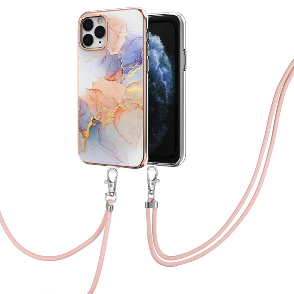 Electroplating Pattern IMD TPU Shockproof Case with Neck Lanyard - iPhone 11 Pro(Milky Way White Marble)
