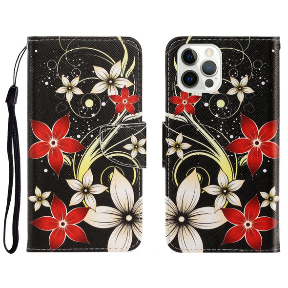 3D Colored Drawing Horizontal Flip Leatherette Phone Case - iPhone 13 Pro Max(Red Flower)