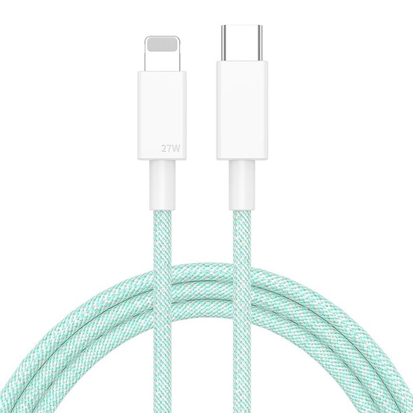 27W PD USB-C / Type-C to 8 Pin Fast Charging Braided Data Cable, Cable Length: 1m(Green)
