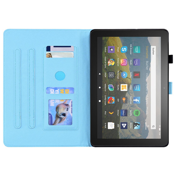 Amazon Fire HD 8 2020 10th Gen Animal Pattern Horizontal Flip Leatherette Case with Holder & Card Slots & Photo Frame & Sleep / Wake-up Function(Blue Butterfly)