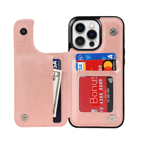 Double Buckle Mandala Pattern PU+TPU Protective Case with Card Slots & Holder & Photo Frame - iPhone 13 Pro Max(Rose Gold)