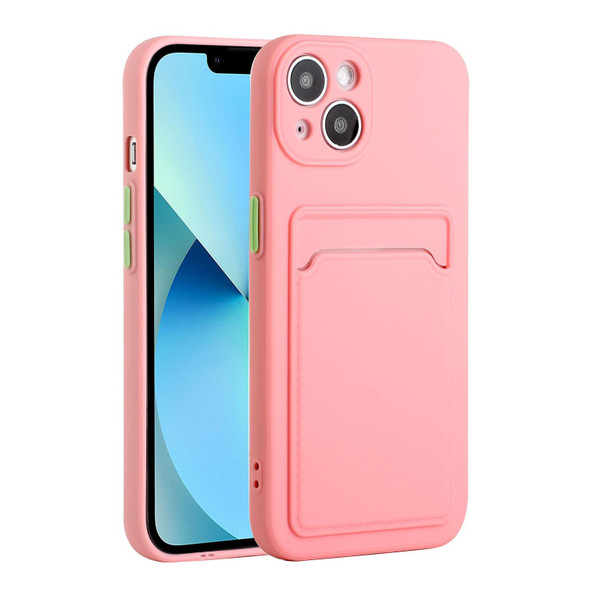 Card Slot Design Shockproof TPU Protective Case - iPhone 13(Pink)