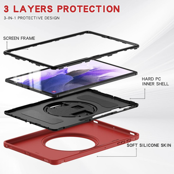 Samsung Galaxy Tab S7 FE 12.4 inch T730 360 Degree Rotation PC+TPU Protective Cover with Holder & Hand Strap(Red)