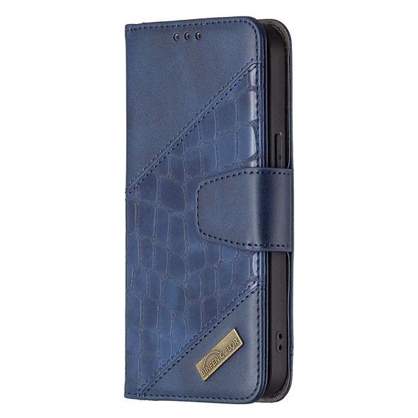 iPhone 13 Pro Max Matching Color Crocodile Texture Horizontal Flip PU Leather Case with Wallet & Holder & Card Slots(Blue)