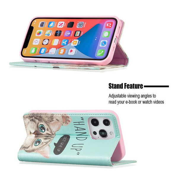 Colored Drawing Pattern Invisible Magnetic Horizontal Flip PU Leatherette Case with Holder & Card Slots & Wallet - iPhone 13 mini(Cat)