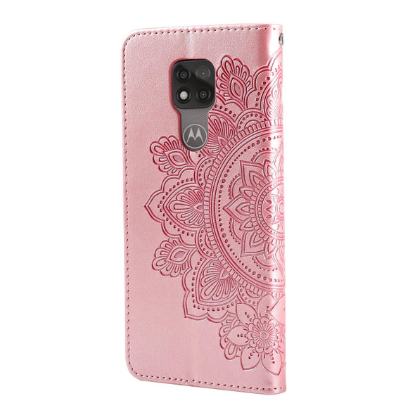 Motorola Moto G Play 2021 7-petal Flowers Embossing Pattern Horizontal Flip PU Leather Case with Holder & Card Slots & Wallet & Photo Frame(Rose Gold)