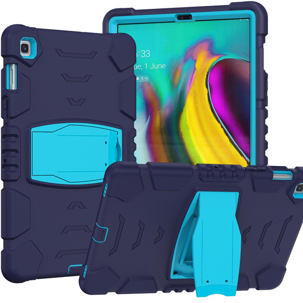 3-Layer Protection Screen Frame + PC + Silicone Shockproof Combination Case with Holder - Samsung Galaxy Tab S5e T720(NavyBlue + Blue)