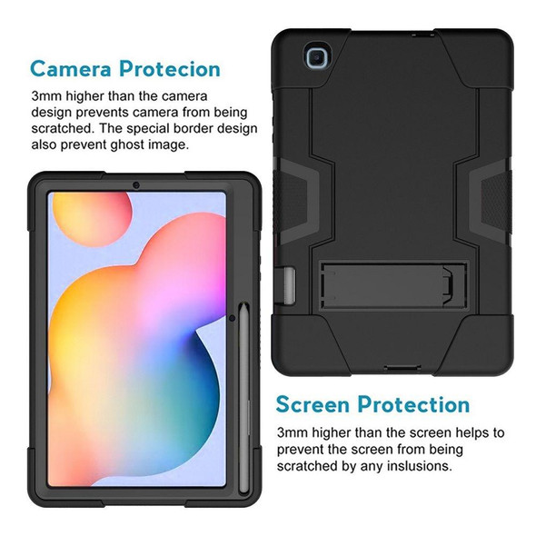Samsung Galaxy Tab S6 Lite P610 Contrast Color Robot Shockproof Silicon + PC Protective Case with Holder(Black)