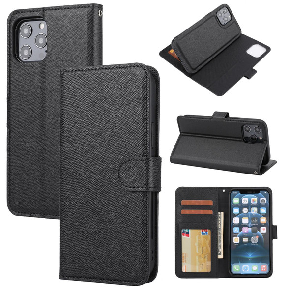 Cross Texture Detachable Leatherette Phone Case - iPhone 12 Pro Max(Black)