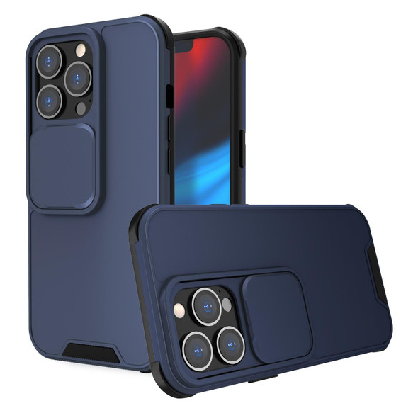 Up and Down Sliding Camera Cover Design Shockproof TPU + PC Protective Case - iPhone 13 Pro Max(Blue)