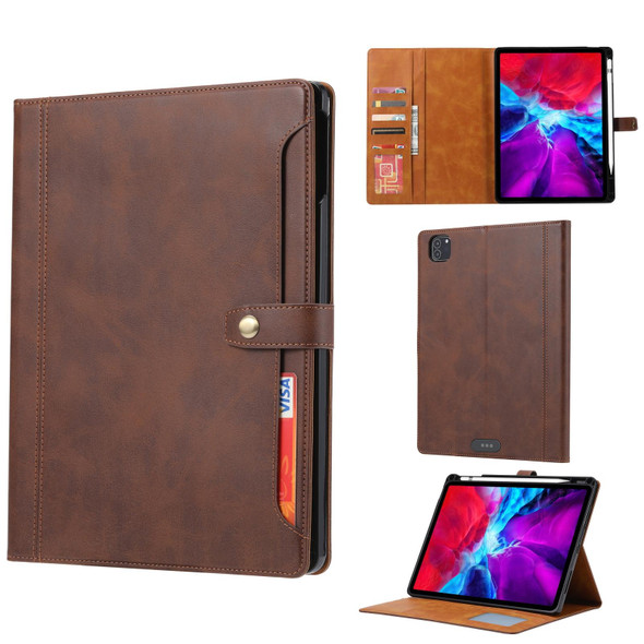 Calf Texture Double Fold Clasp Horizontal Flip Leatherette Tablet Case with Photo Frame & Holder & Card Slots & Wallet - iPad Pro 11 inch 2021(Brown)