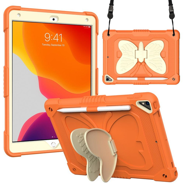 Beige PC + Silicone Anti-drop Protective Case with Butterfly Shape Holder & Pen Slot - iPad 10.2 2021 & 2020 & 2019 / Air 3 10.5 inch(Beige + Kumquat)