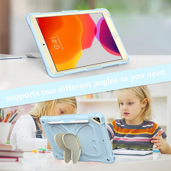 Beige PC + Silicone Anti-drop Protective Case with Butterfly Shape Holder & Pen Slot - iPad 10.2 2021 & 2020 & 2019 / Air 3 10.5 inch(Beige + Ice Crystal Blue)