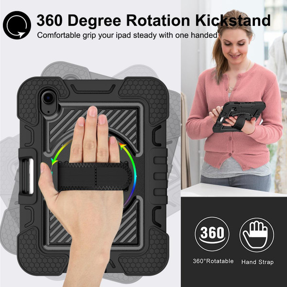 360 Degree Rotation Contrast Color Shockproof Silicone + PC Tablet Case with Holder & Hand Grip Strap & Shoulder Strap - iPad mini 6(Black)