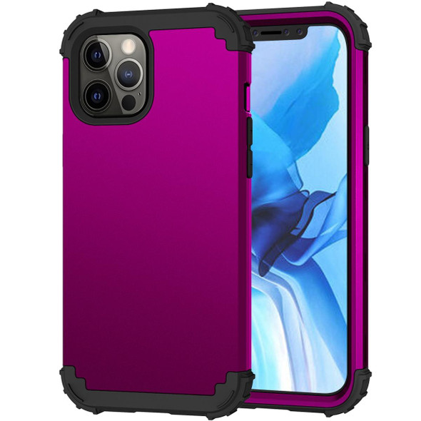 3 in 1 Shockproof PC + Silicone Protective Case - iPhone 12 Pro Max(Dark Purple + Black)