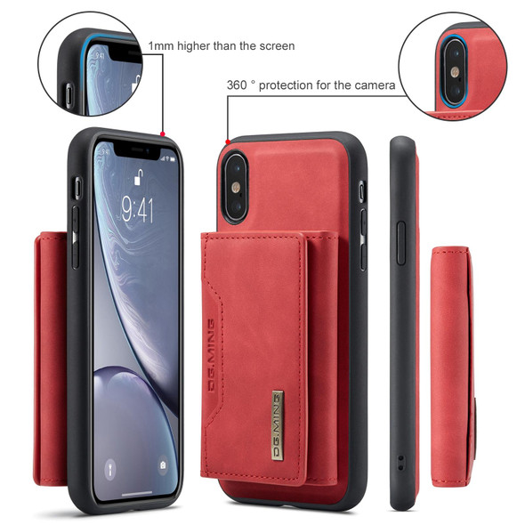 DG.MING M2 Series 3-Fold Multi Card Bag + Magnetic Back Cover Shockproof Case with Wallet & Holder Function - iPhone X(Red)