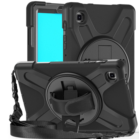 Samsung Galaxy Tab A7 Lite T220 / T225 Silicone + PC Protective Case with Holder & Shoulder Strap(Black)