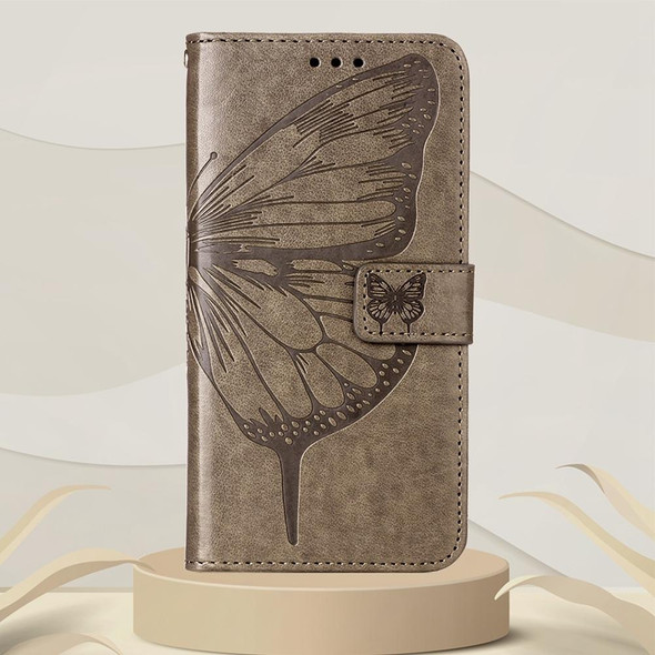 Google Pixel 6a 5G Embossed Butterfly Leather Phone Case(Grey)