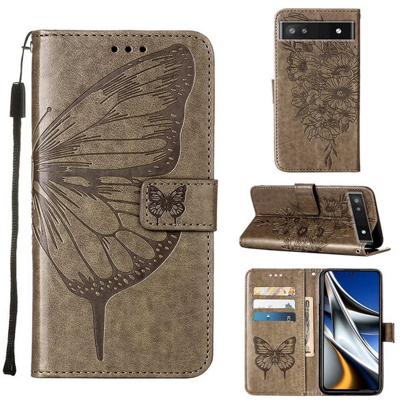 Google Pixel 6a 5G Embossed Butterfly Leather Phone Case(Grey)