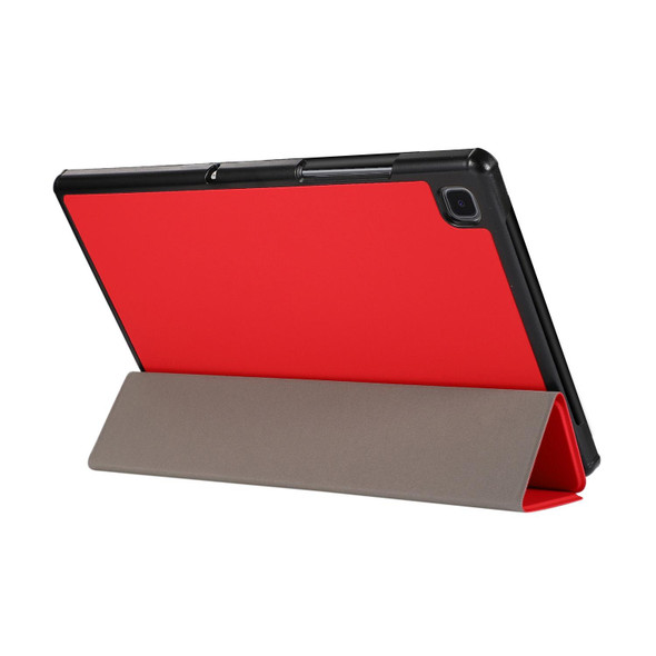 3-folding Skin Texture Horizontal Flip TPU + PU Leatherette Case with Holder - Samsung Galaxy Tab A7 10.4(2020) T500 / T505(Red)